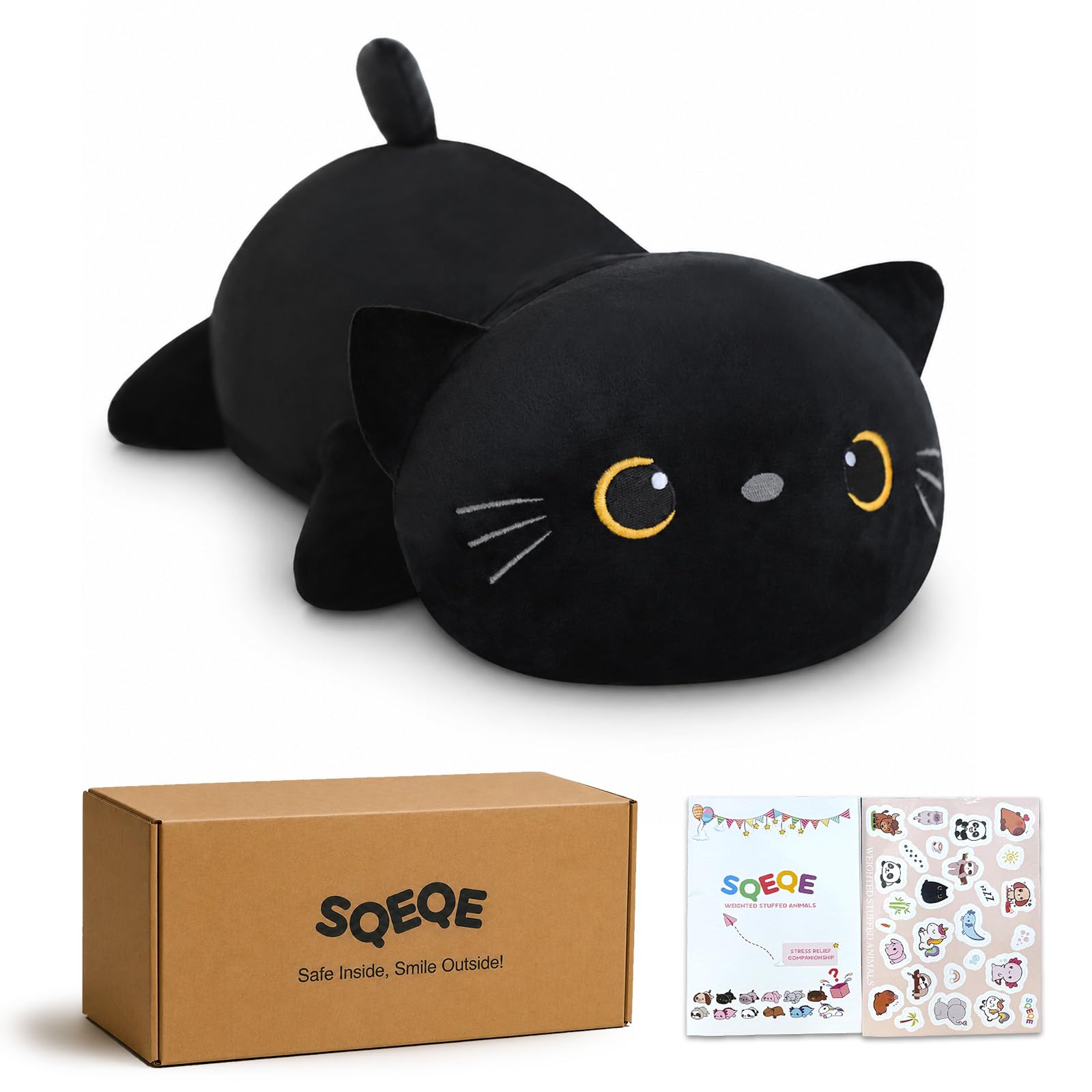 SQEQE Weighted Black Cat Plush, Weighted Black Cat Stuffed Animal, Cute Plushies