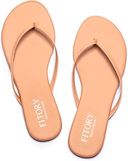 FITORY Thong Flip Flops Women, Dressy Leather Flat Sandals