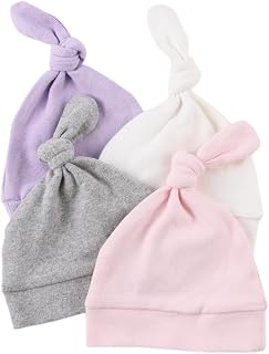 Bamery Newborn Hospital Hat Organic Cotton Baby Hat 0-12 Months Preemie Infant Boy Girl Beanie Cap 4-Pack
