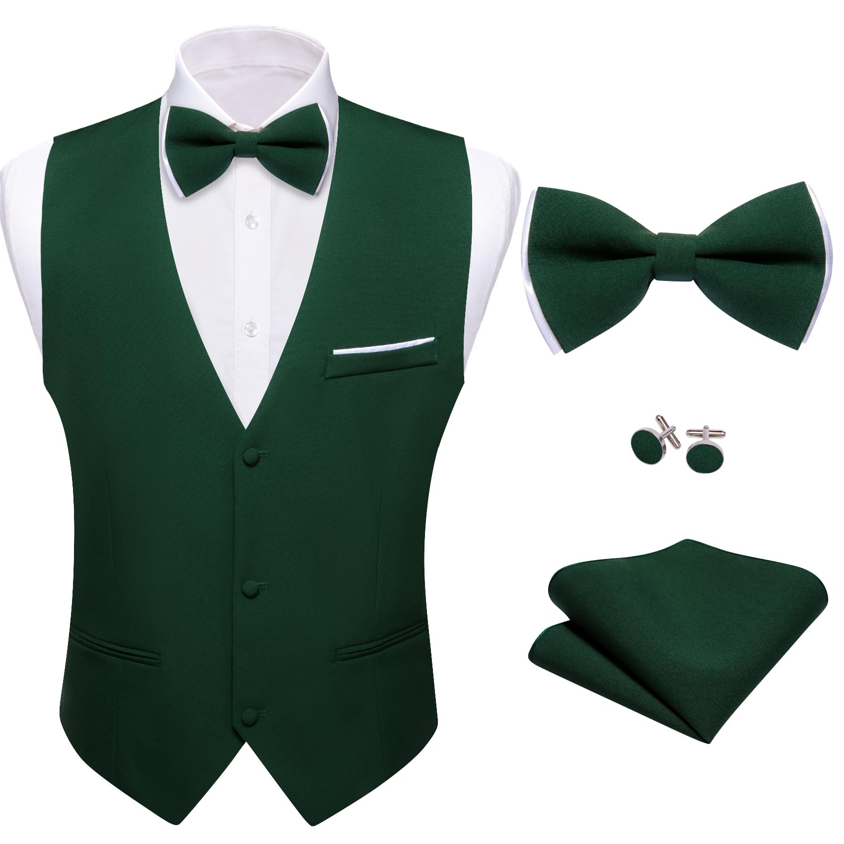 Barry.Wang Men's Formal Business Suit Vest V-Neck Slim Fit Casual Plain Vest Bow
