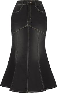 Allegra K Women's Denim Skirt Fishtail Midi Jean Skirts