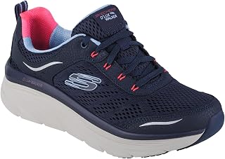 Skechers D'lux Walker Infinite Motion SneakersGirls, Navy Leather Mesh Coral Light Blue Trim