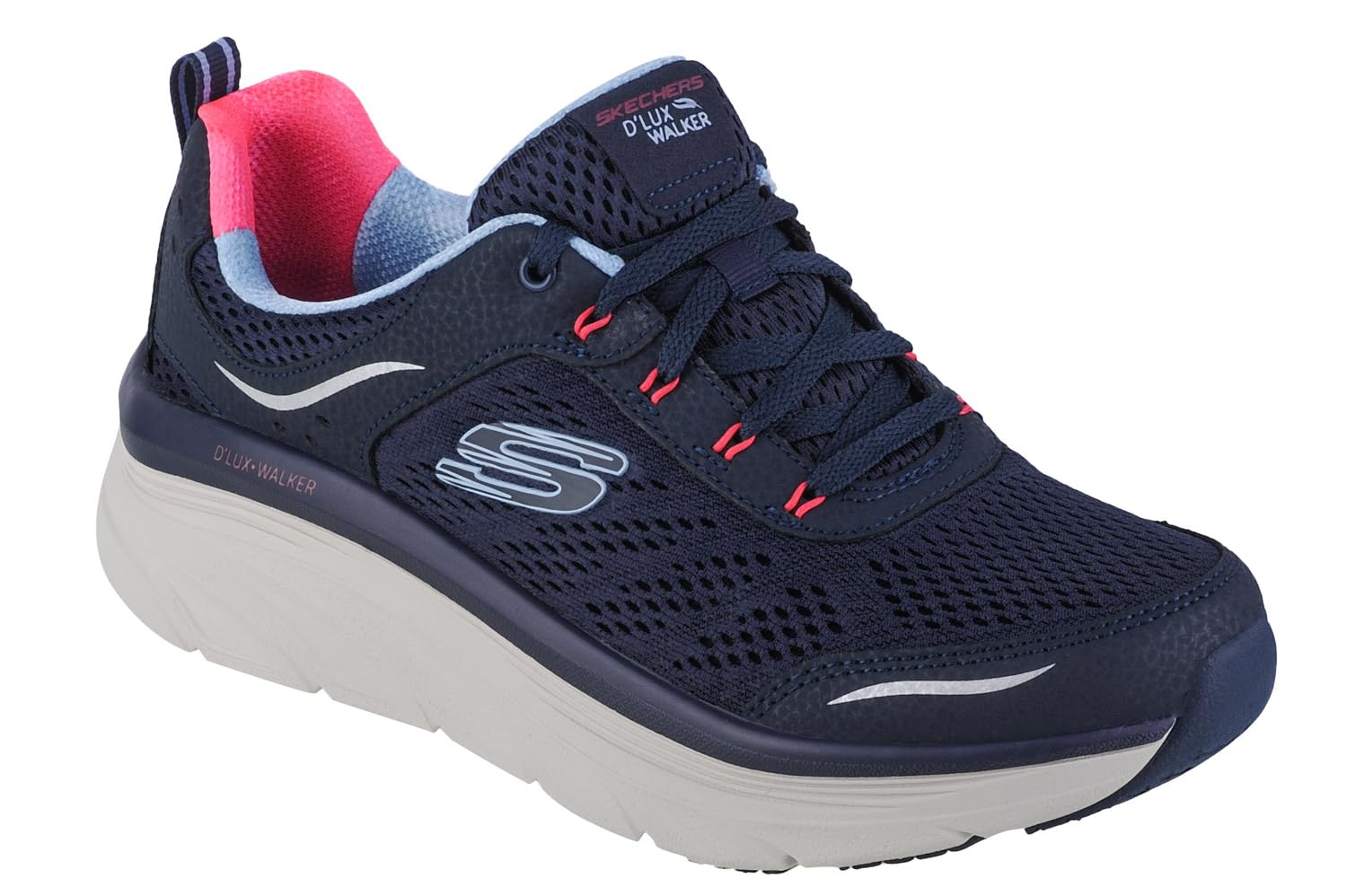 Skechers D'lux Walker Infinite Motion SneakersGirls, Navy Leather Mesh Coral Lig