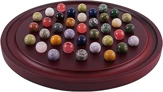 HOROW - Wooden Large Marble Solitaire Board Game, Classic Natural Stone Marble Set, Solitaire Game Containing 36 Colors Natural Stone, Strategy and Smart Games