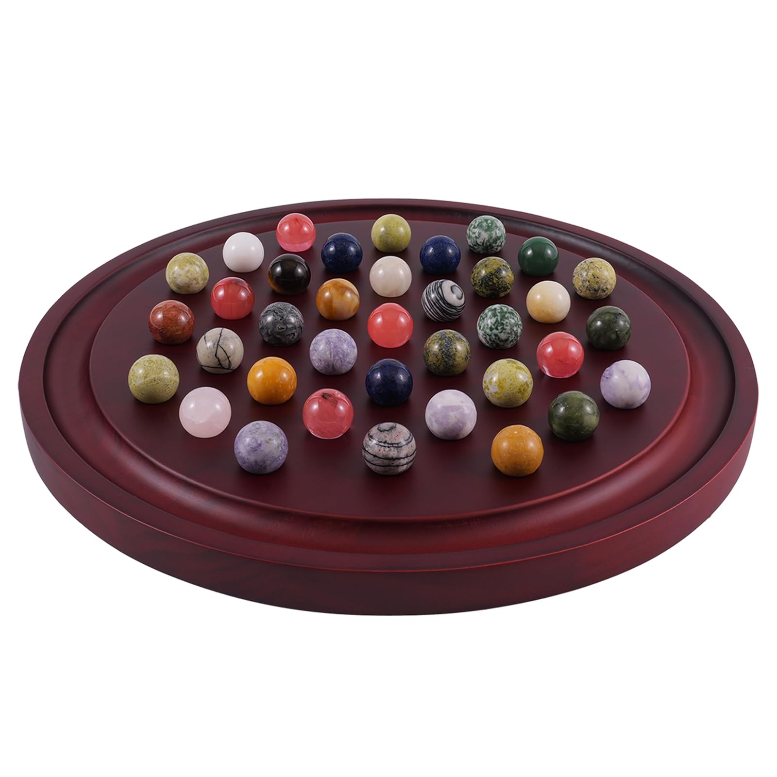 HOROW - Wooden Large Marble Solitaire Board Game, Classic Natural Stone Marble S