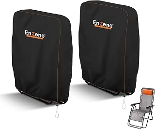 Enzeno Garden Folding Reclining Chair Covers Waterproof,2PCS Chair Covers | Waterproof & UV-Resistant Fabric,Dust and Wind Protection,Adjustable Drawstring,71x110cm,Fit for Folding Reclining Chairs