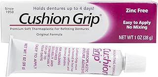 Cushion Grip Thermoplastic Denture Adhesive – Refits & Tightens Dentures, Works Like a Denture Reliner for a Secure, Comfortable Fit, Holds Up to 4 Days, Glue-Free, Waterproof & Zinc-Free - 1 oz