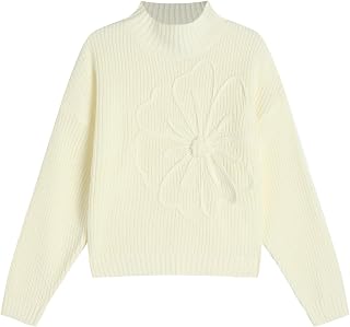 ZAFUL Women's Pullover Sweater Drop Shoulder Plain Knitted Cropped Sweater Pullover Solid Long Sleeve Cropped Tops