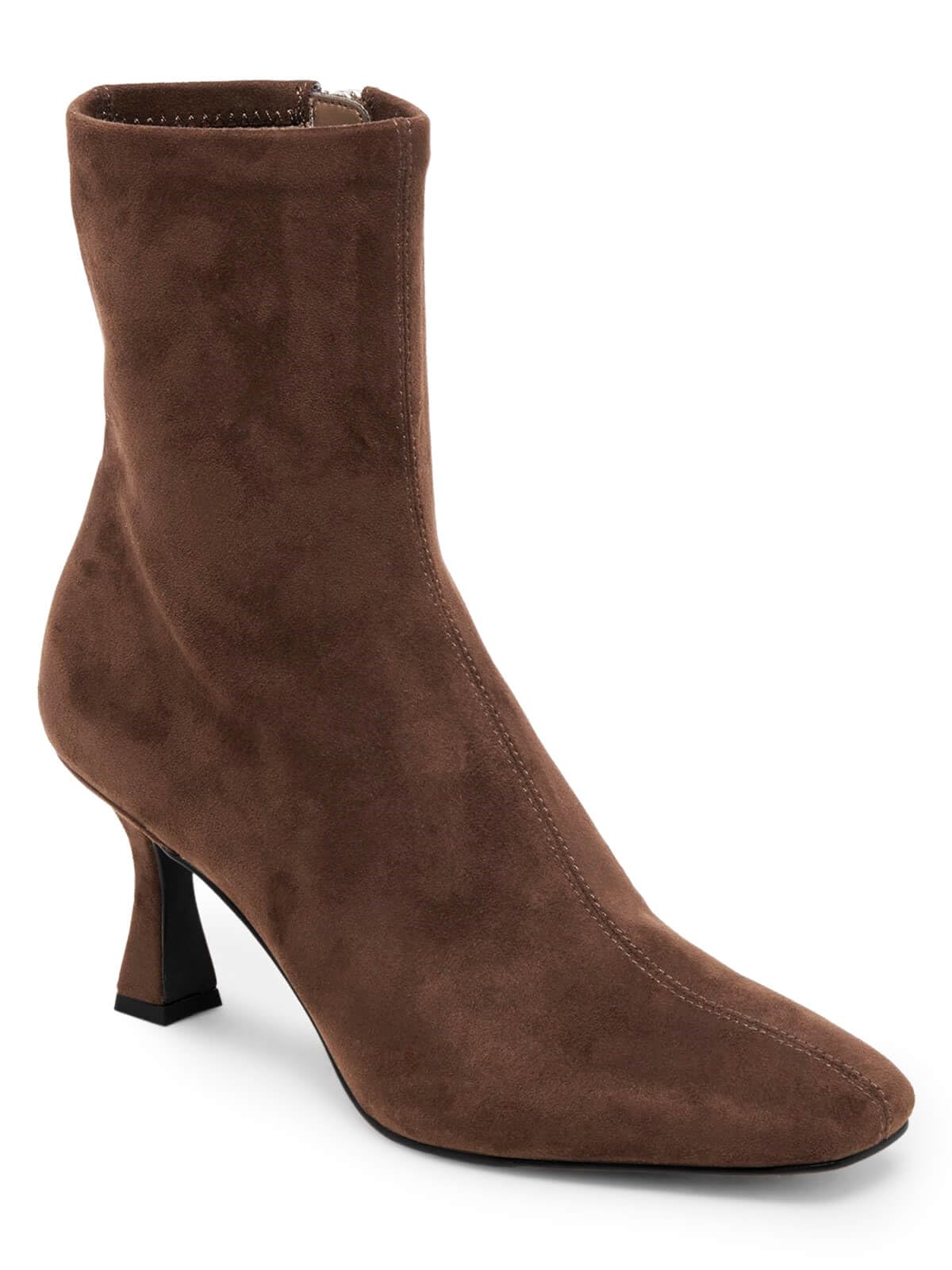 Coutgo Women's Kitten Heel Ankle Boots Square Toe Side Zipper Ankle Boots Elegan
