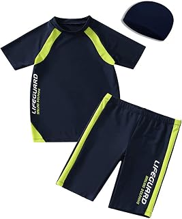 Boys Short Sleeve Swimsuit 2 Pieces Sunscreen Swimwear Bathing Suit for Boys 4-14 Years