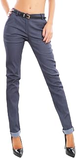 Toocool Women's Classic Trousers, Elegant Low Waist Trousers with Pockets and Belt, Women's Summer Pants AS-28251