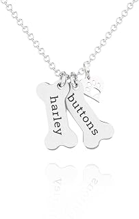 Custom Dog Bone Memorial Necklace With 925 Sterling Silver Paw Print Charm - Memorial Necklace With Personalized Names For Dog Lovers - Pet Jewelry Puppy Animal Pendant