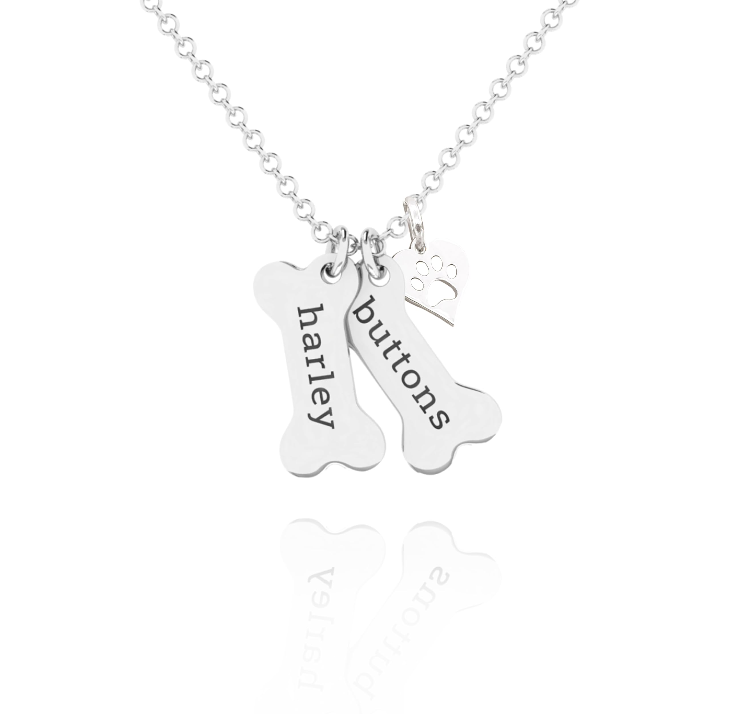 Custom Dog Bone Memorial Necklace With 925 Sterling Silver Paw Print Charm - Mem
