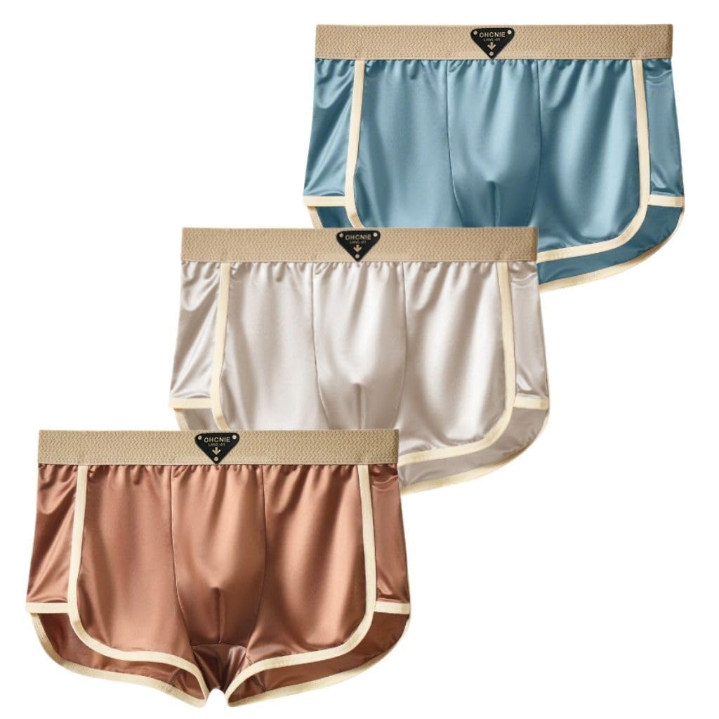 Men's Boxer Shorts, Set of 4, Shiny Satin Material, 3D Construction, Breathable,