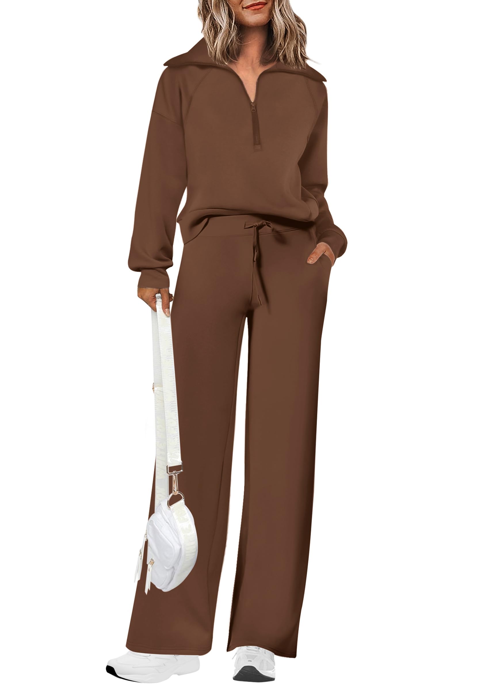 PRETTYGARDEN Women's 2 Piece Matching Lounge Set Sweatsuits | Zip Up Sweatshirt,