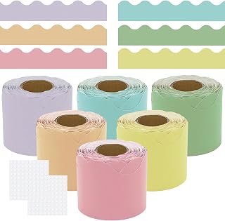 6 Rolls 196.8 ft Colorful Classroom Borders for Bulletin Board with 200pcs Glue Point Dots, Waterproof Pastel Bulletin Board Border Trim Bulletin Boards for Classroom Decor, Cork Board, White Board