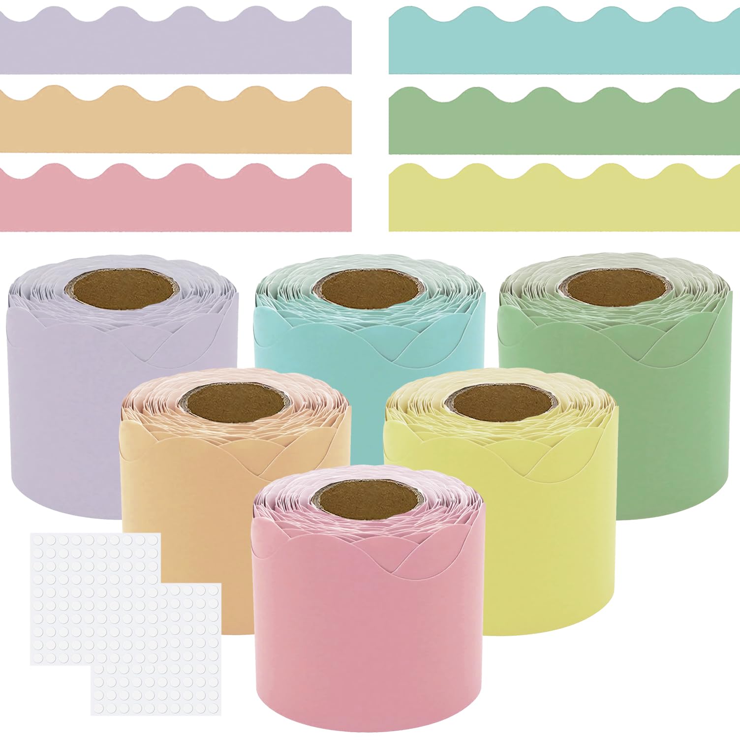 6 Rolls 196.8 ft Colorful Classroom Borders for Bulletin Board with 200pcs Glue 