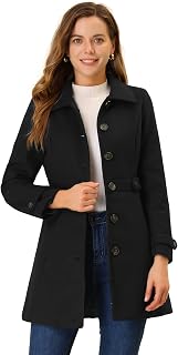 Allegra K Women's Winter Classic Overcoat Pockets Single Breasted Pea Coat