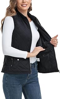 LONGKING Women's Outwear Quilted Gilet, NEW Upgraded Women's Outwear Vest With One Inner Pocket - Stand Collar Lightweight Zip Quilted Vest for Women