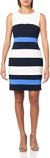 Tommy Hilfiger Women's Sleeveless Striped Scuba Crepe Sheath Mini Dress