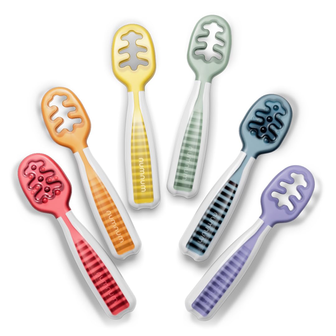 NumNum Baby Spoons Self Feeding 6 Months, 6-Pack Rainbow | First Stage Silicone 