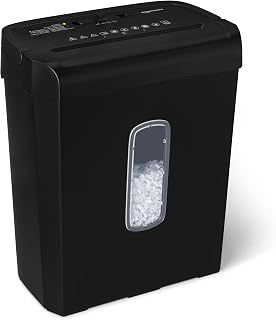 Amazon Basics Cross Cut Paper Shredder, 6 Sheets, with transparent window, for A4 documents and credit cards, 14L waste basket, Black