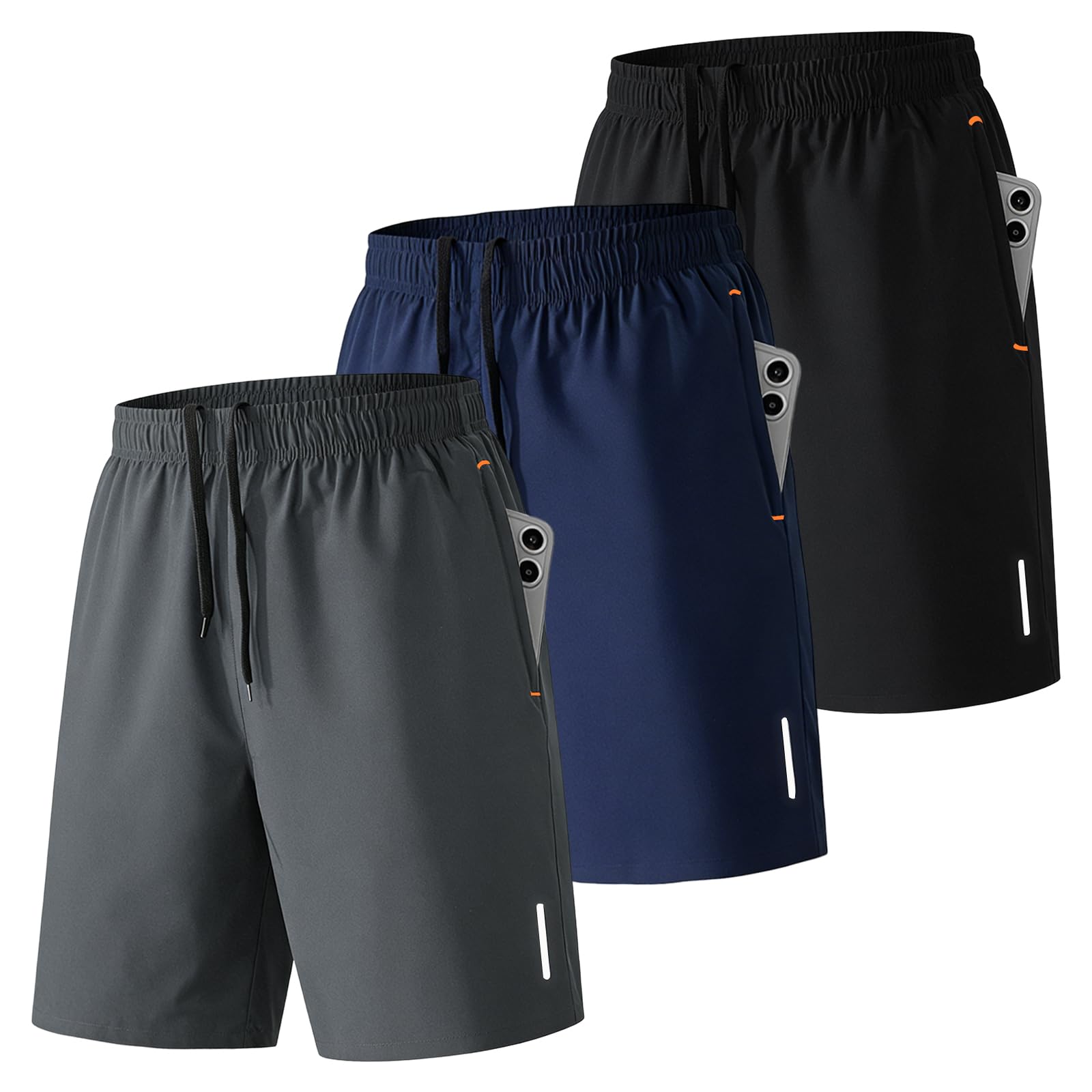 SHAGGA 3 Pack Gym Shorts Men Lightweight Quick Dry Sports Short Inseam 7 with Zi