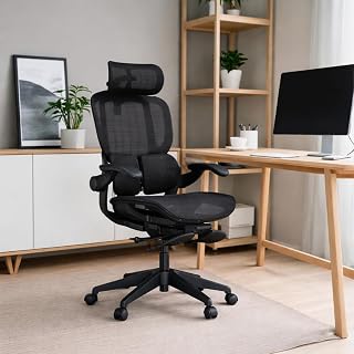 [CAGUUU] Axisu Core Light,Ergonomic Mesh Office Chair, with Seat Depth Adjustment, Split Lumbar Support, 3D Adjustable Headrest, 2D Armrests, Retractable Footrest,135° Recline (Black, Mesh)