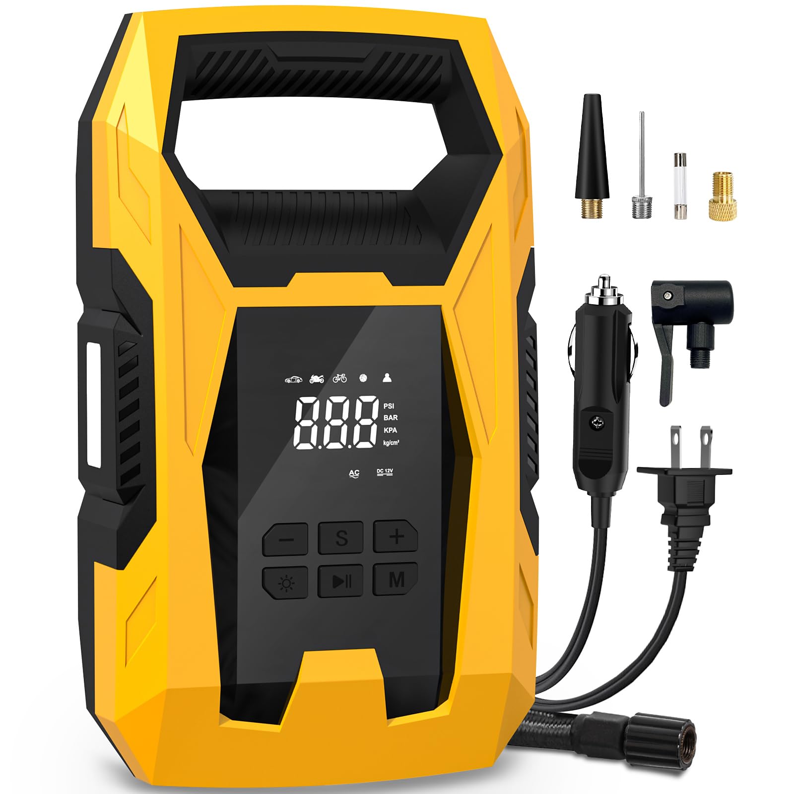 CARSUN AC/DC Tire Inflator Portable Air Compressor, Dual Power for Home 110V AC 