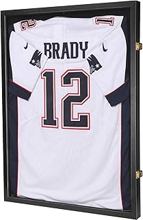Jersey Wooden Frame Display Case -Shadow Box with 98% UV Protection Acrylic and Hanger for L or XL Baseball Basketball Football Hockey Sport Shirt and Uniform (Black, 1 Pack)