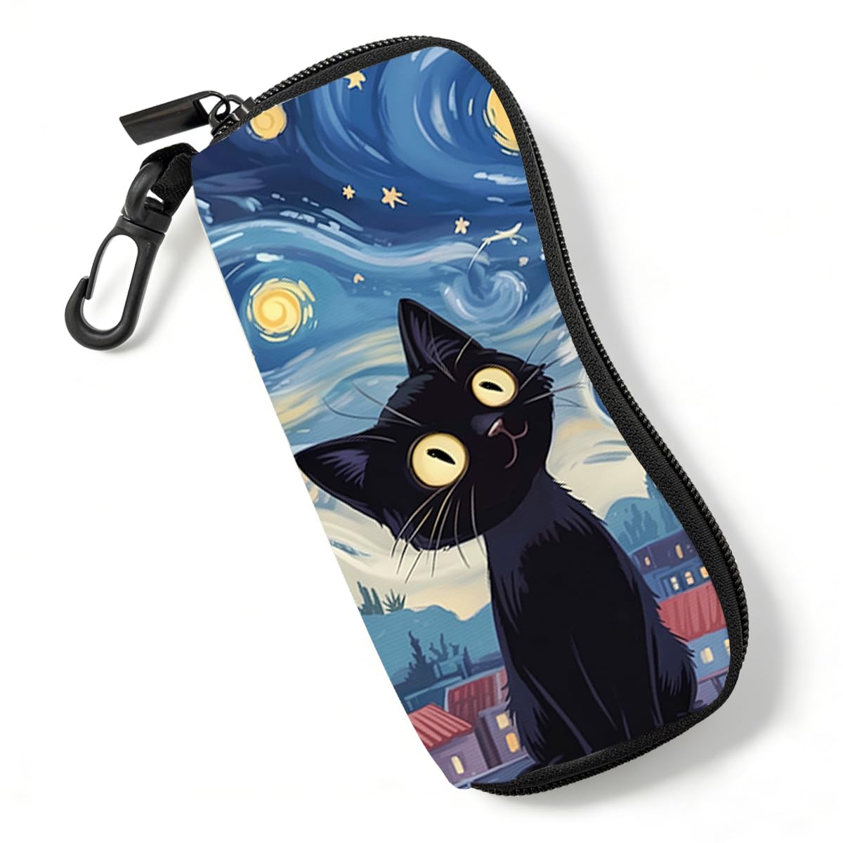 Étui à lunettes de soleil avec fermeture éclair et clip Motif chat mignon