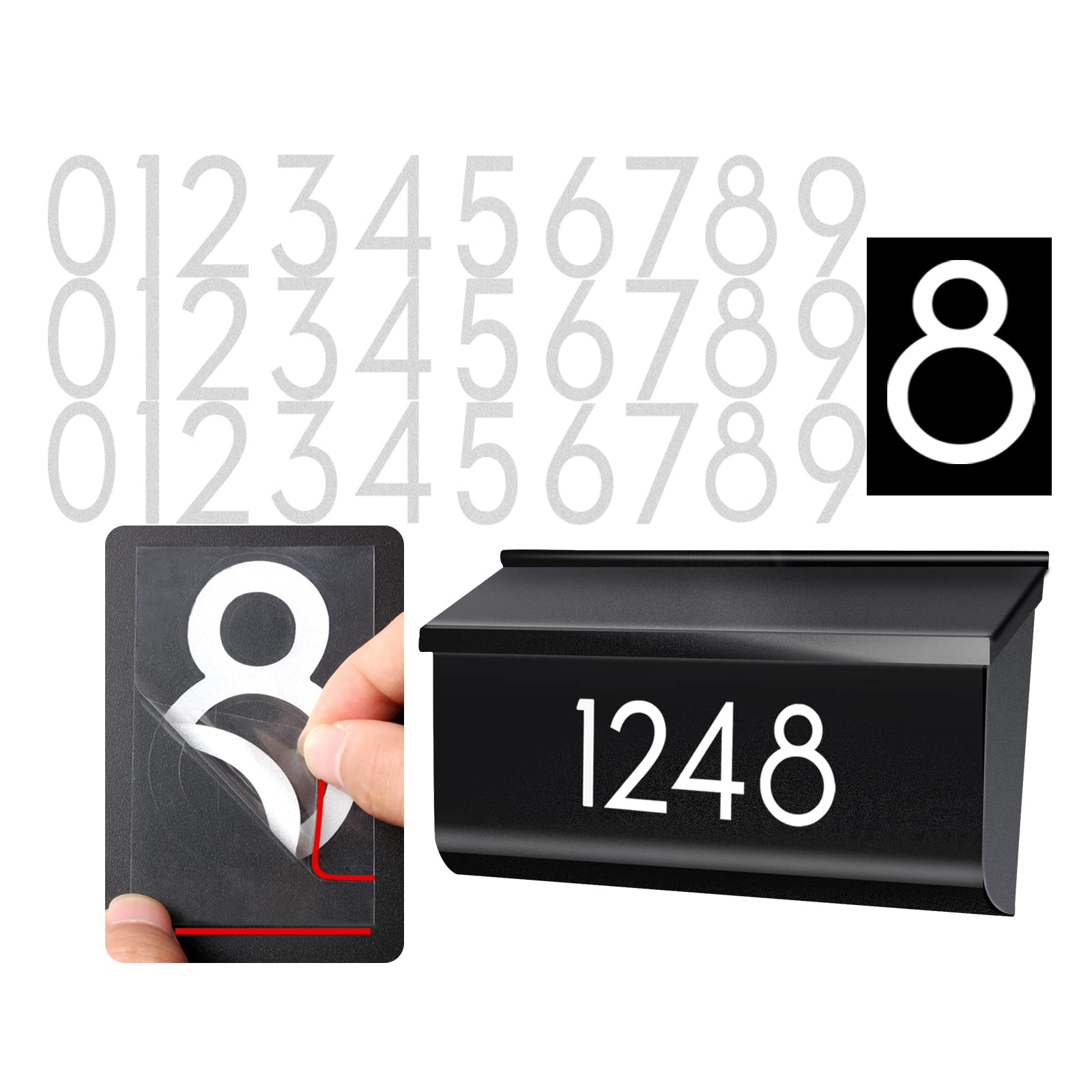 2 inch 30 Pcs Reflective Mailbox Numbers Stickers for Outside, Easy Installation