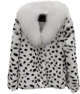 LVCOMEFF Women Real Rabbit Fur Coat with Genuine Fox Fur Collar Animal Print Furry Fluffy White Color?