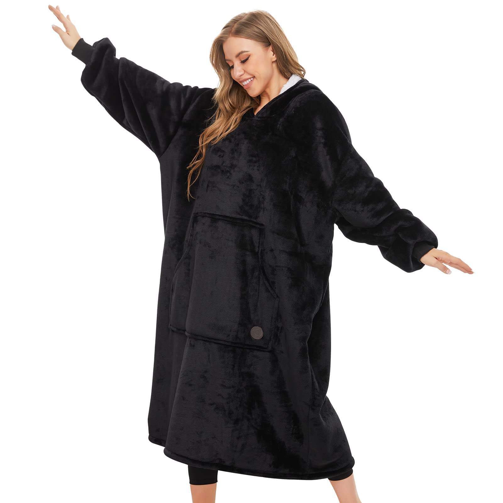 THREE POODLE Blanket Hoodie Oversize Robe Fleece Blanket Women for Children, wit