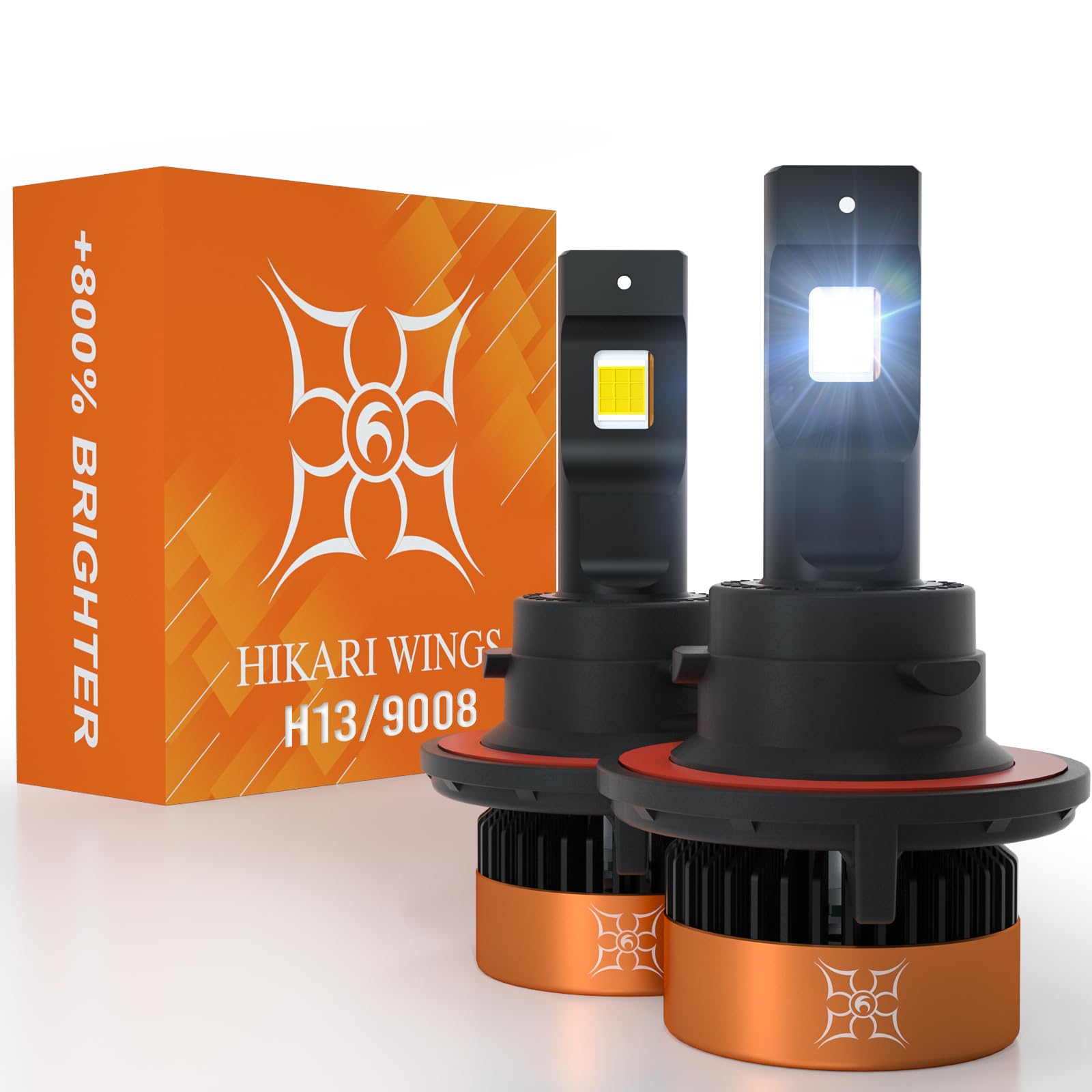 HIKARI WINGS H13/9008 LED Fog light, 50000LM Pure White 6000K LED Bulbs, Plug & 