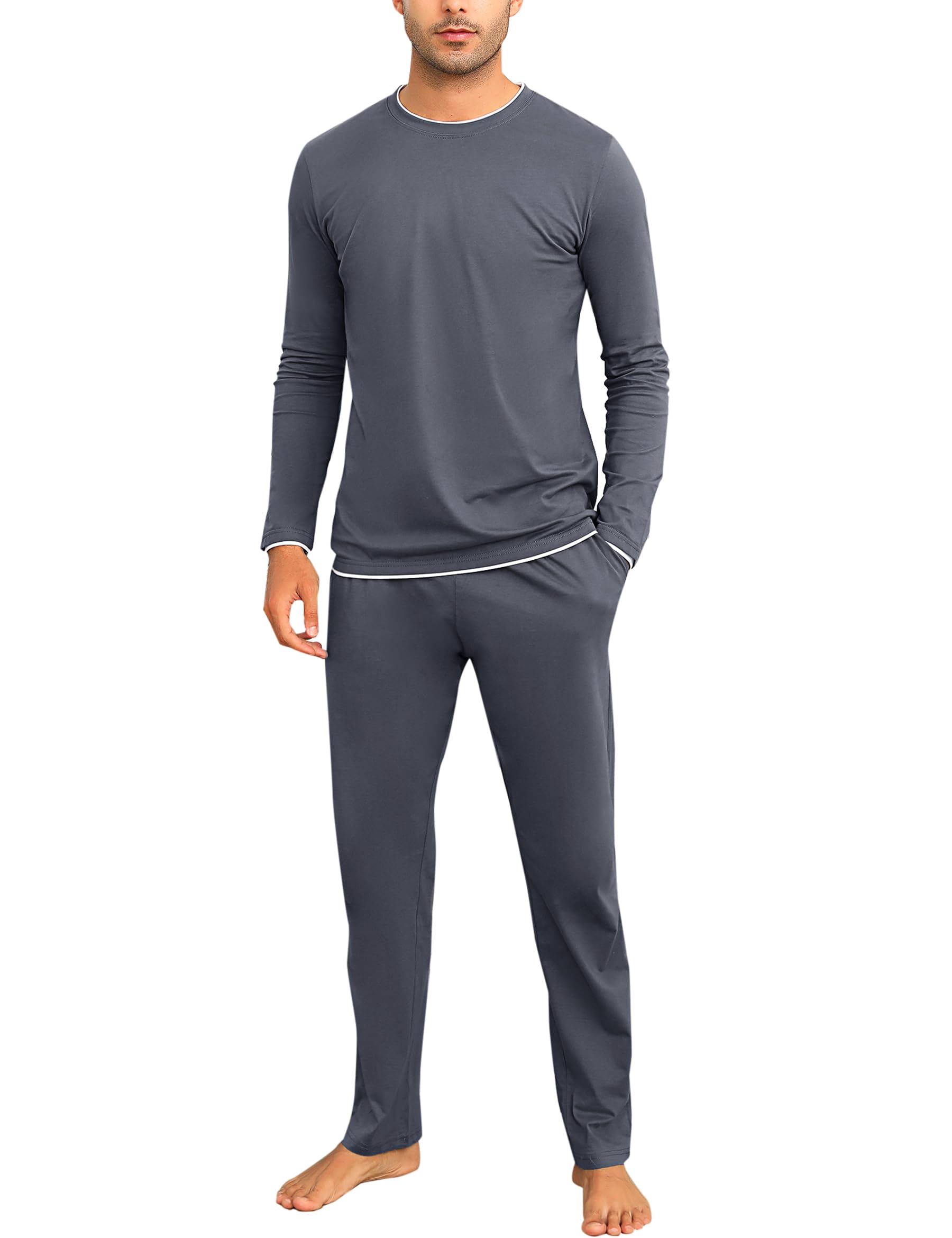 Aseniza Men's Winter Pyjamas Long Sleeve Cotton Simple Elegant Pyjamas Soft