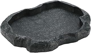 Baby Tortoise Water Dish Bathing Station for Outside Bearded Dragon Food Bowl Bowls Reptiles & Amphibians Feeding Slate Frog Gecko Giant African Land Snail Heepdd Reptile Large (Emerald Black)