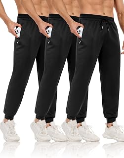 3 Pack Mens Sweatpants with Zip Pockets,Joggers Pants for Men Slim Fit Workout Running Gym Athletic Pants