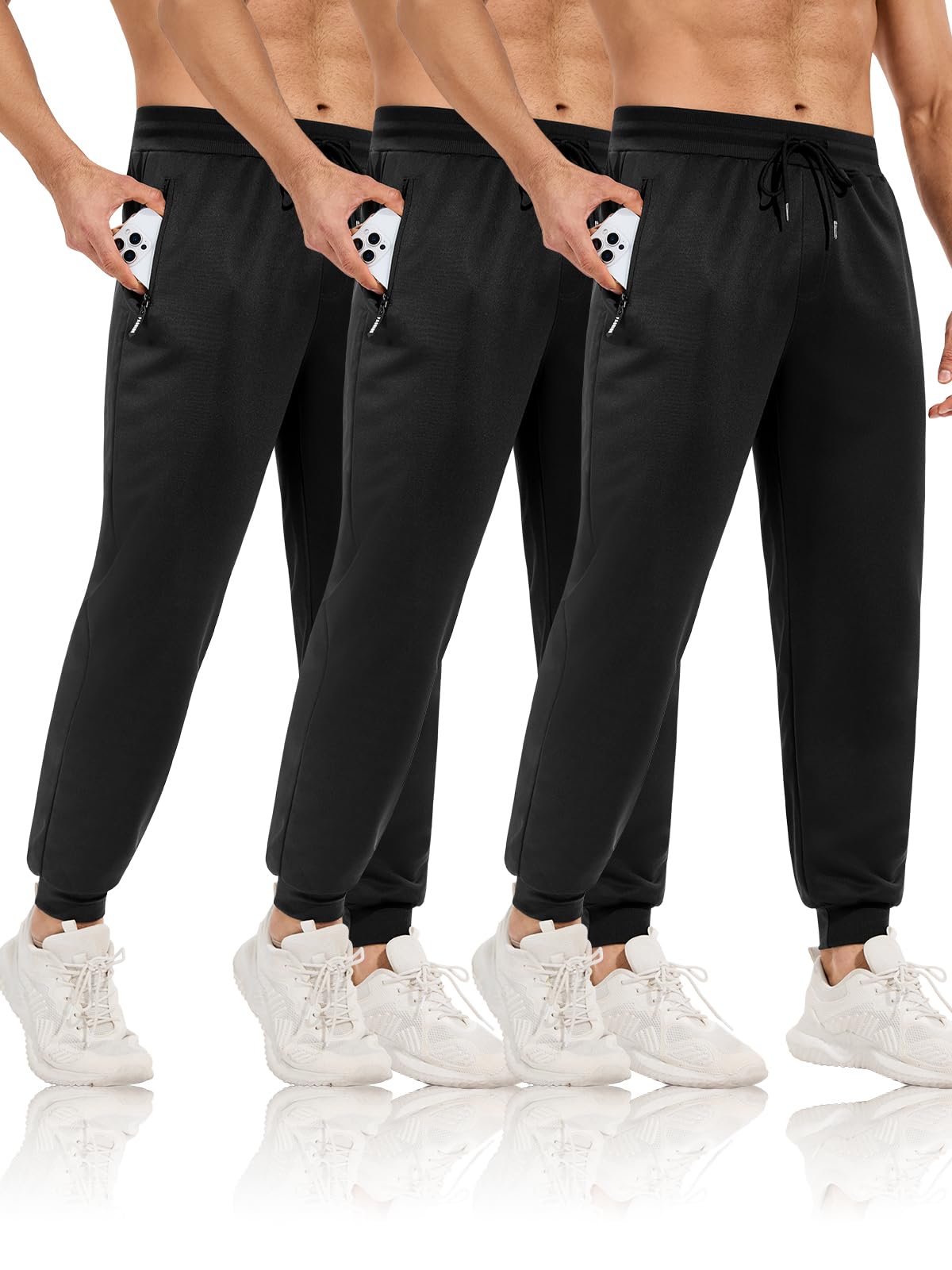 3 Pack Mens Sweatpants with Zip Pockets,Joggers Pants for Men Slim Fit Workout R