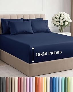 Extra Deep King Sheet Set - 6 Piece Breathable & Cooling Sheets - Navy Blue