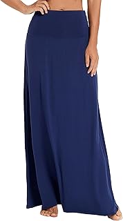EXCHIC Women's Summer Pull On Skirt, Boho Beach/Yoga Maxi Skirt, Stretch, High Waist, Long