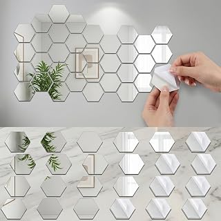 12/36/48 Pieces Acrylic Mirror Stickers Self Adhesive Mirror Decals Decorative Mirror Wall Home Room Decor, Silver