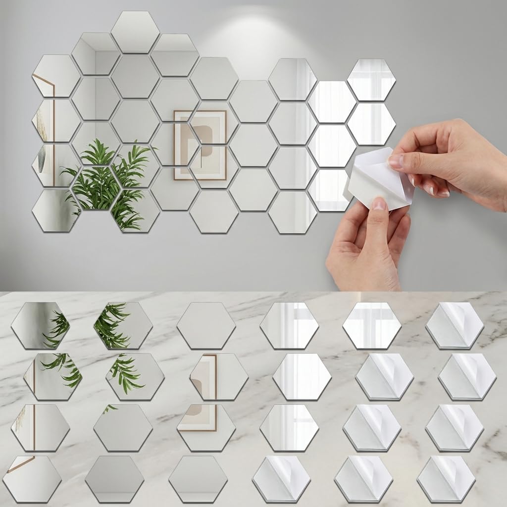 12/36/48 Pieces Acrylic Mirror Stickers Self Adhesive Mirror Decals Decorative M