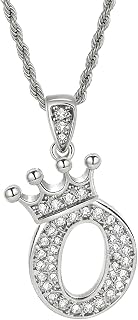 Silver Long Necklace Letter A-Z Pendant Necklace Crown Name Necklace Women Gift