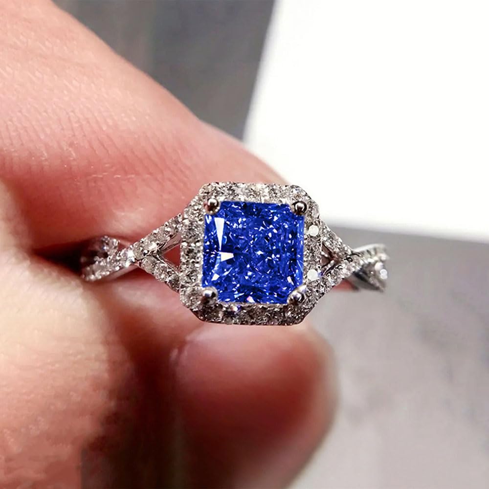 White Gold Plated Copper White Square Cubic Zirconia Engagement Rings Engagement