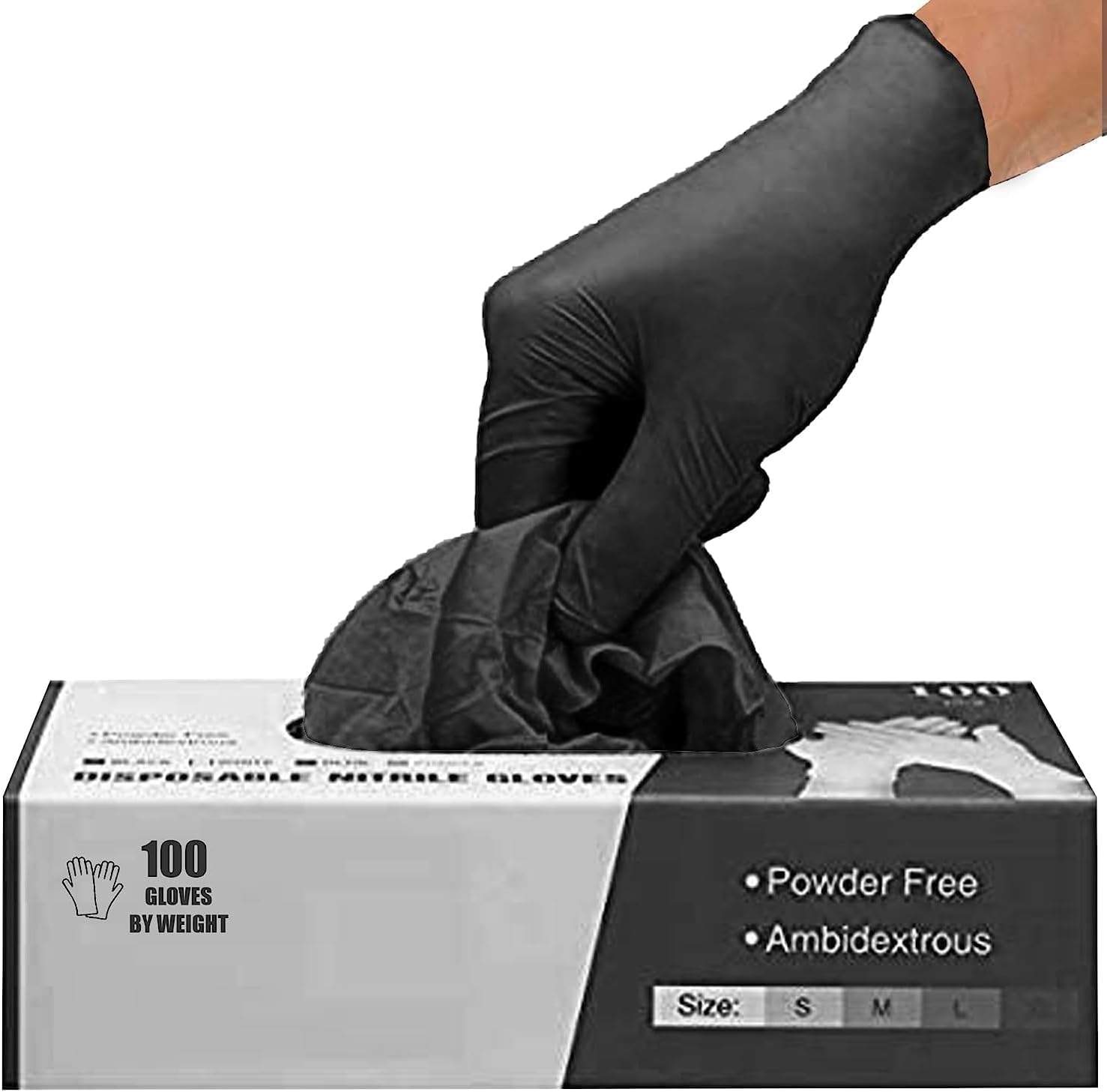 PRAIMA Black Nitrile Disposable Gloves - Latex-Free, Powder-Free, Pack of 100, S