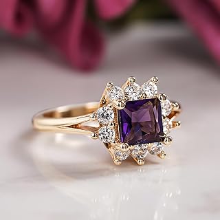 Ladies Princess Cut Purple Cubic Zirconia Engagement Ring