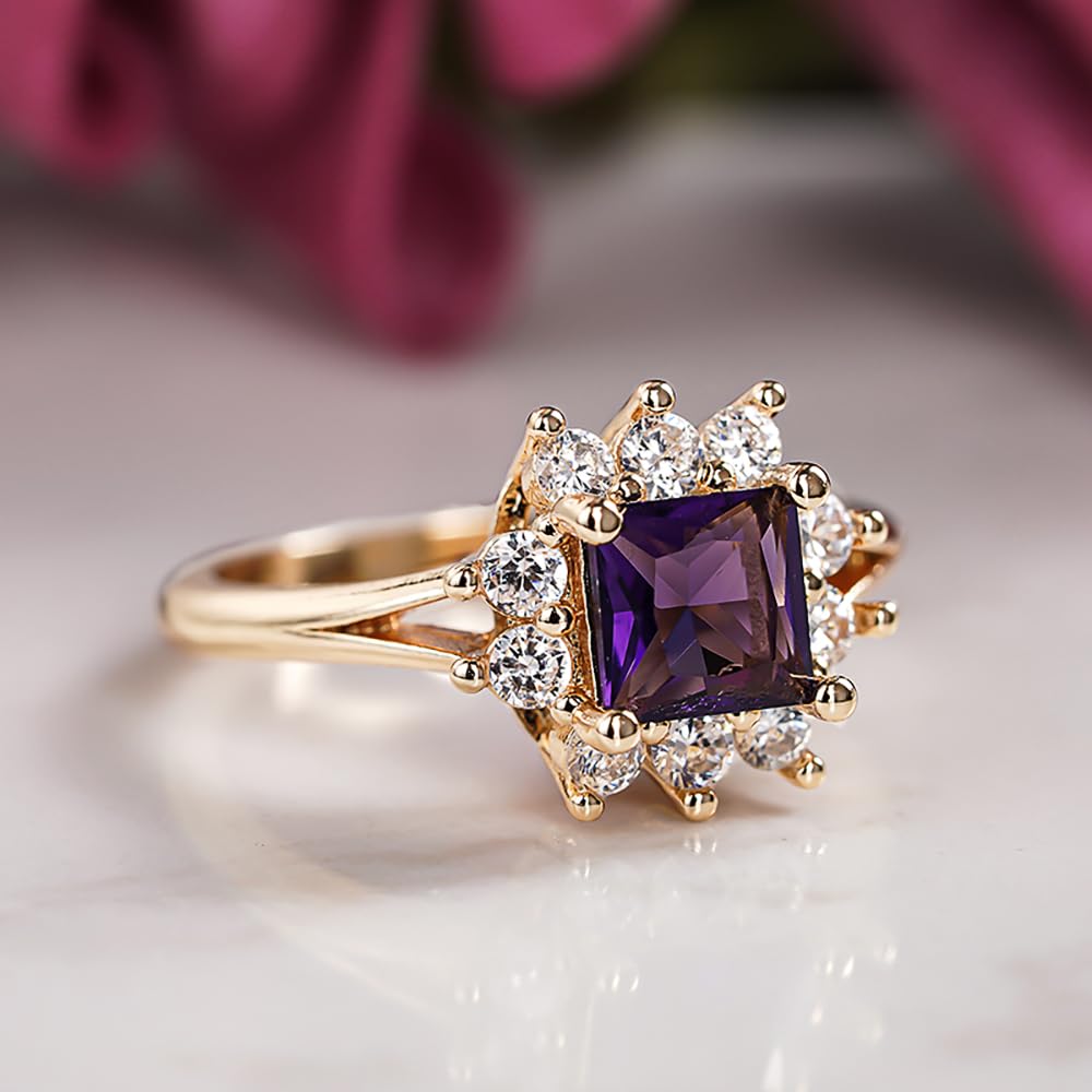 Ladies Princess Cut Purple Cubic Zirconia Engagement Ring