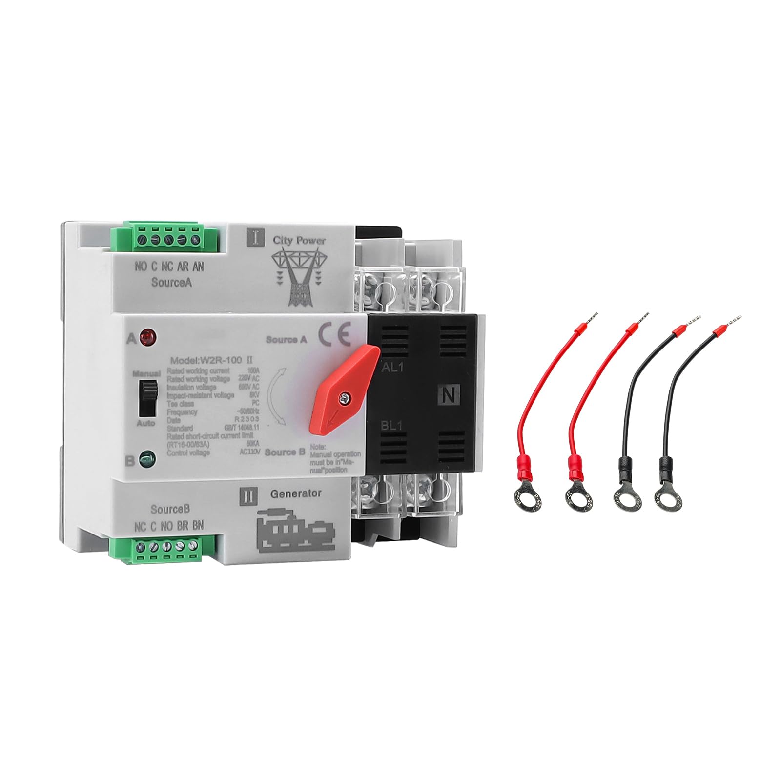 100Amp AC110V Automatic/Manual Transfer Switch 2P 50/60Hz, 2POLE 100A Mini ATS S