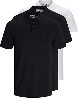 Jack & Jones 12171776 Pack of 3 Men's Polo Shirts Slim Fit Short Sleeve Black White Blue Grey XS S M L XL XXL